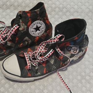 Converse High-Top Sneakers - Black, Red, and White Harley Quinn DC Comics